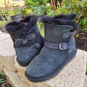 Girl's Winter Boots Suede Fur Black Size 12
